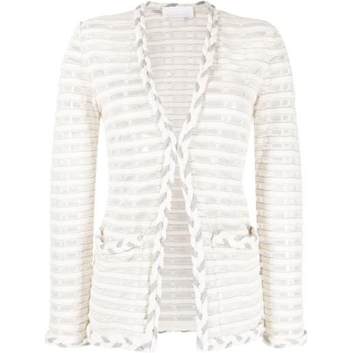 Genny open-knit mesh-lining cardigan - bianco