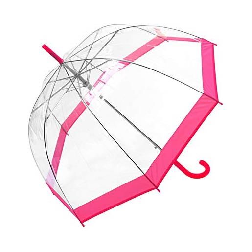 Susino ombrello a campana/cupola trasparente da donna, sistema di apertura automatico, ampia protezione con diametro 100 cm, resistente al vento, bordo rosa, trasparente e rosa, 100 cm, ombrello canna