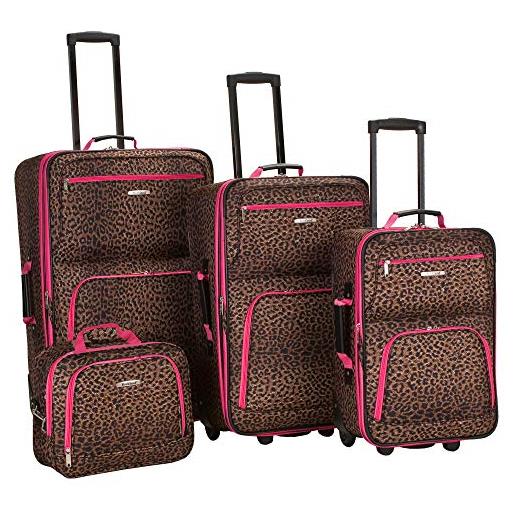 Rockland jungle softside set di valigie verticali, rosa leopardato. , 4-piece set (14/29/24/28), jungle softside set di valigie verticali