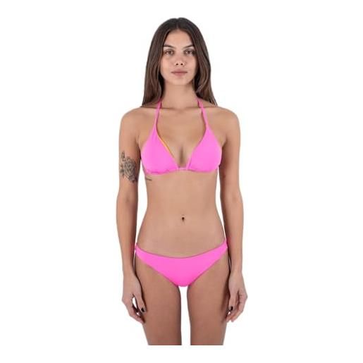 Hurley solid rvsb basic tri top bikini, pink punch/tangerine, s donna