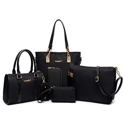 FiveloveTwo moda donna nylon 6 pezzi borse set borsa a mano borse da spalla portafoglio porta carte tote. Tracolla viaggio sacchetto messaggero borsa shoulder bag