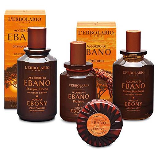 Erbolario l'Erbolario - accordo di ebano - confezione regalo in scatola originale (shampodoccia, profumo, dopobarba, sapone) + in omaggio la tisana del benessere tisaniamo