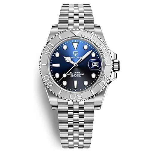 PAGRNE DESIGN pagani design orologio uomo automatico nh35 meccanico 100m impermeabile moda classico yacht orologi da polso（giubileo bianco blu）