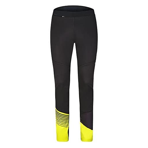 Ziener nataniel pantaloni softshell per sci di fondo, antivento, elasticizzati, senza pfc, nero/limone, 52 uomo