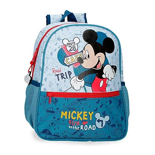 Disney mickey road trip zaino scuola adattabile a trolley blu 27x33x11 cm poliestere 9,8l