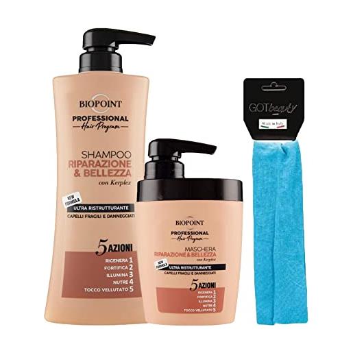 DC CASA biopoint set linea riparazione e bellezza: shampoo 400 ml + maschera 300 ml + fascia per cappeli