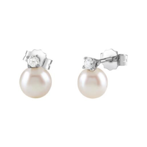 Bliss orecchini paradise in oro bianco con diamanti e perle