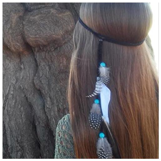 Yean fascia per capelli boho piuma nero india hippie copricapo anni 20 catena tribale accessori per donne e ragazze