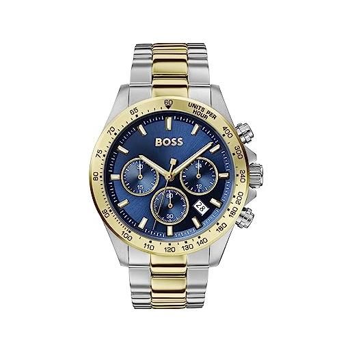 BOSS orologio con cronografo al quarzo da uomo collezione hero con cinturino in acciaio inossidabile, argento/blu (two-tone)