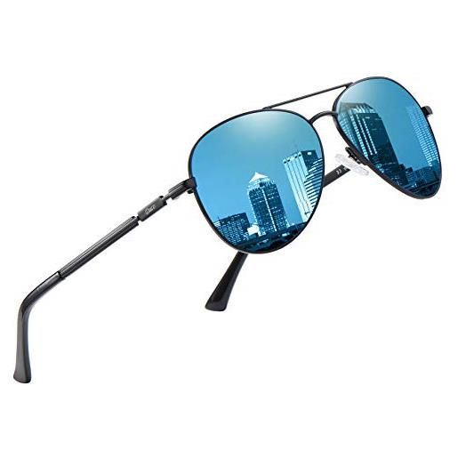 DUCO occhiali da sole polarizzati da uomo classici unisex occhiali da aviatore uv400 filtro categoria 3 3025k, argento/grigio, 59