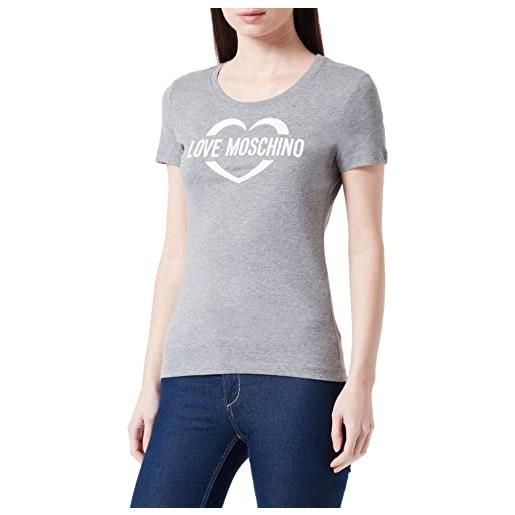 Love Moschino tight-fit short sleeved with heart holographic print t-shirt, medium melange gray, 48 da donna