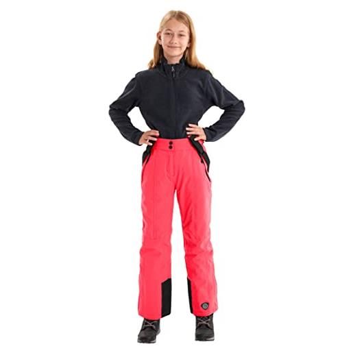 Killtec gandara jr, pantaloni funzionali con pettorina staccabile, paraneve e protezione bordi girls, corallo neon, 128
