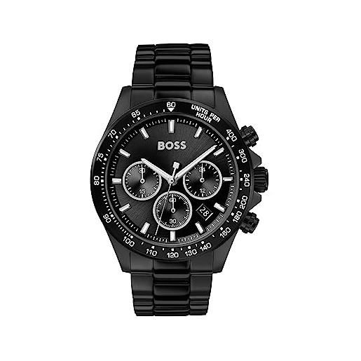 BOSS orologio con cronografo al quarzo da uomo collezione hero con cinturino in acciaio inossidabile, nero (full black)