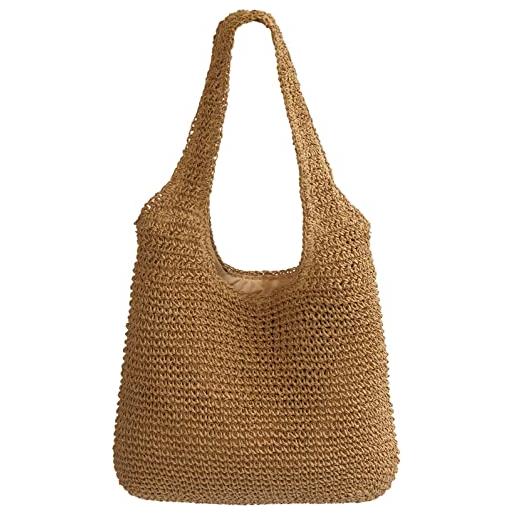KharmLaddy borsa a tracolla in paglia per donna borsa a tracolla tessuta da spiaggia estiva, cachi
