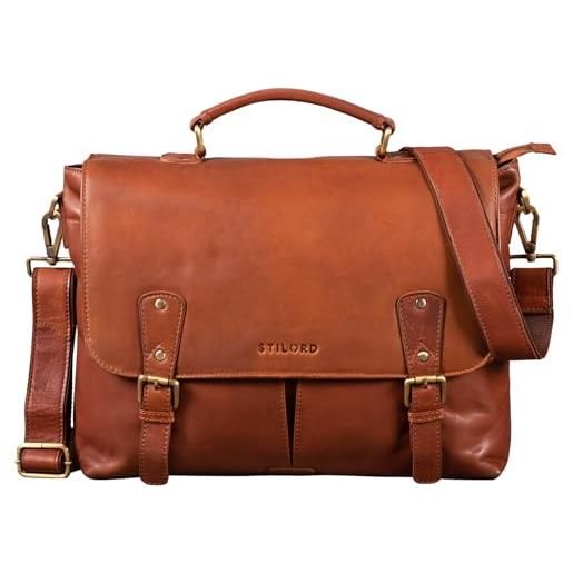 STILORD 'lucien' borsa lavoro donna in pelle vintage messenger bag borsa tracolla per pc business in cuoio morbida, colore: cognac-marrone