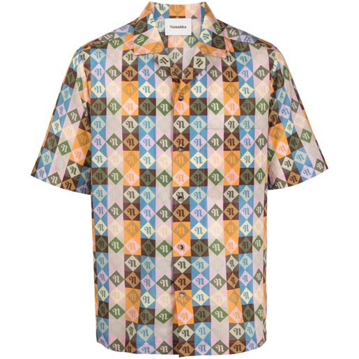 Nanushka camicia con stampa bodil diamond check - arancione