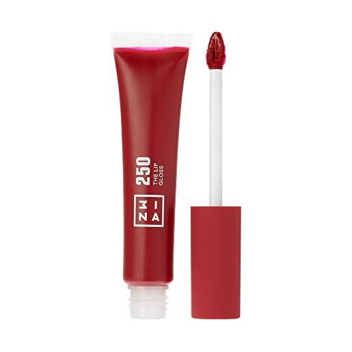 3ina makeup - vegan - the lip gloss 250 - rosso rosa scuro - effetto specchio - look lucido - apparenza cremosa - altamente pigmentato - lucidalabbra con bacchetta -formula idratante - cruelty free
