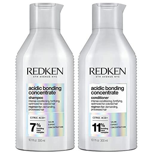 Redken | kit shampoo professionale acidic bonding concentrate abc 300 ml + balsamo abc 300 ml | routine riparazione per tutti i tipi di capelli danneggiati