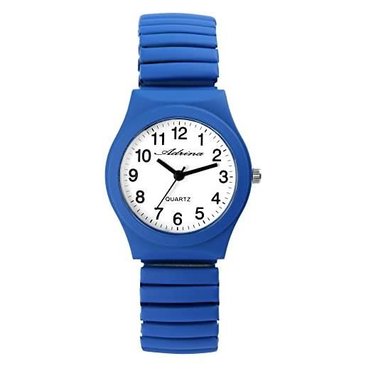 Adrina orologio da donna in acciaio inox, con numeri grandi, lunghezza 18 cm, diametro 34 mm, larghezza 18 mm, regalo per donne, blu royal, bracciale