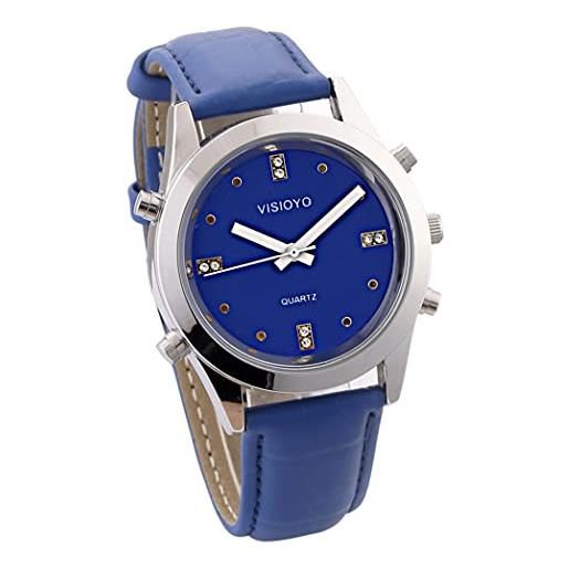 Generic orologio parlante in italiano, con sveglia e relazione oraria, quadrante blu (cinturino in pelle blu)