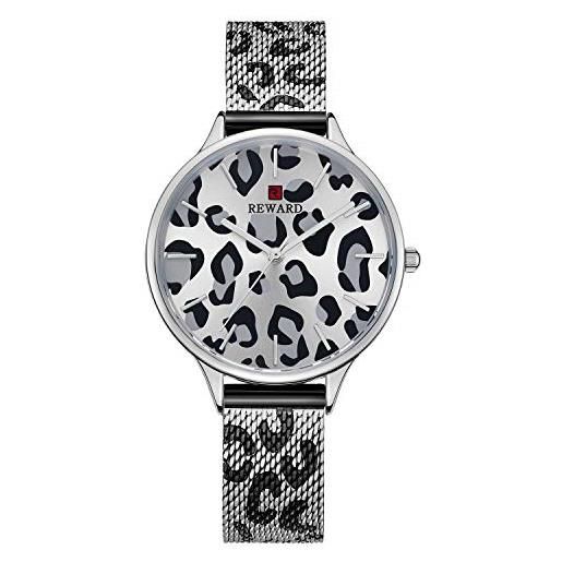 RORIOS donna orologio leopardo dail acciaio inox mesh cinturino analogico al quarzo donna orologio da polso regalo di compleanno orologi women watch