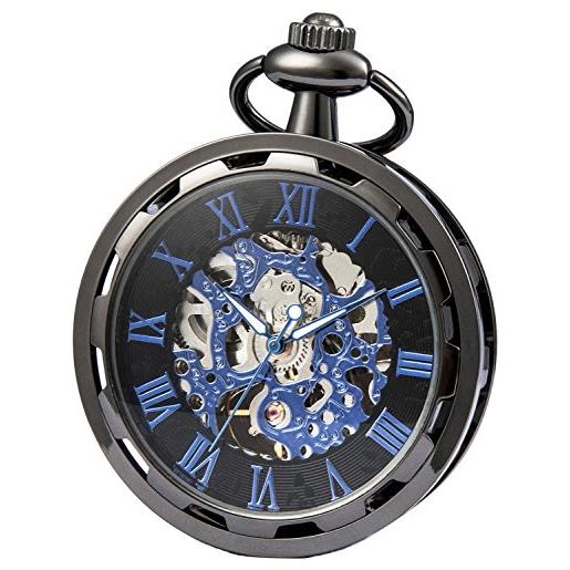 SEWOR orologio da tasca a mano con quadrante meccanico a vento (nero blu)