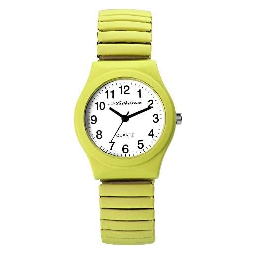 Adrina orologio da donna in acciaio inox, con numeri grandi, lunghezza 18 cm, diametro 34 mm, larghezza 18 mm, regalo per donne, neon giallo, bracciale