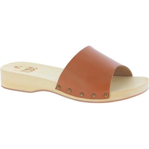 The Italian Clog zoccoli in legno da uomo con fascia larga in pelle color marrone fascia-larga tan spiag nat