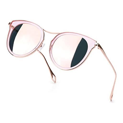 TJUTR occhiali da sole da donna oversize alla moda con lenti polarizzate a specchio, anti abbagliamento 100% protezione uv, aste in metallo, cornice rosa a1/lente a specchio rosa, 