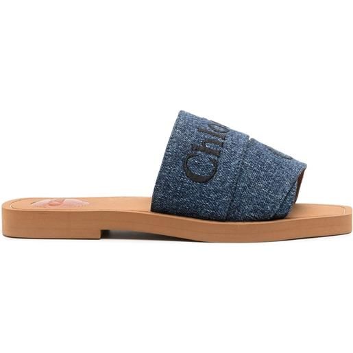 Chloé sandali slides woody con ricamo - blu