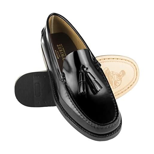 Zerimar mocassini scarpe | scarpa maschera pelle | mocassini castellano eleganti | scarpe eleganti in pelle made in spagna, petrolio nero, 43 eu
