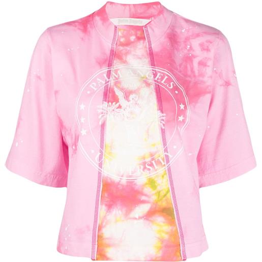 Palm Angels t-shirt crop college con fantasia tie-dye - rosa