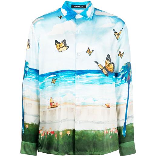 Nahmias camicia butterfly beach - blu