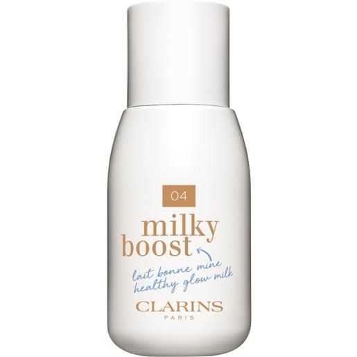 Clarins milky boost fondotinta liquido, crema viso colorata illuminante 04 milky auburn