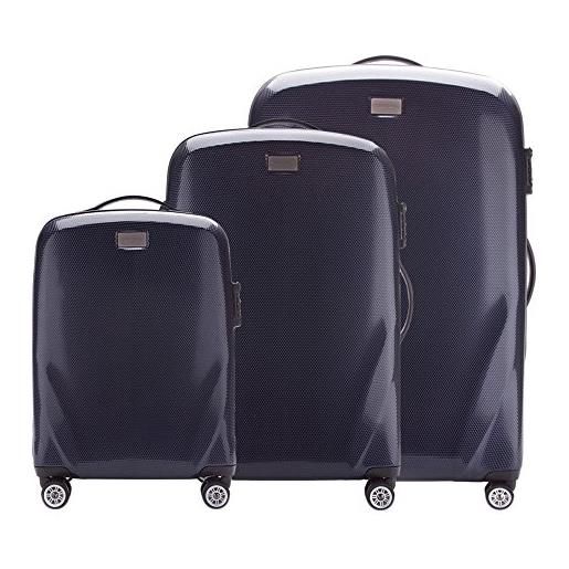 WITTCHEN pc ultra light bagagli rigidi valigia da viaggio valigia trolley set di 3 valigie in policarbonato quattro ruote doppie lucchetto tsa manico alluminio telescopico taglia (s+m+l) blu scuro