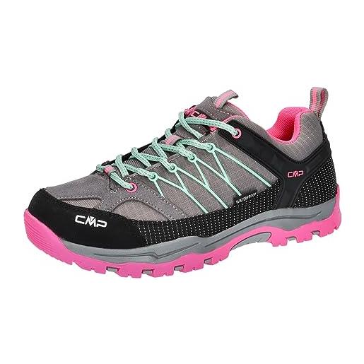 CMP kids rigel low trekking shoes kids wp, scarpe da trekking unisex - bambini e ragazzi, cemento-pink fluo, 39 eu