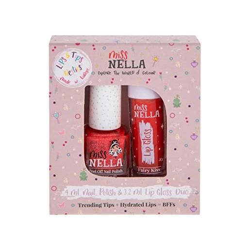 Miss nella fairy kiss lips & tips - lucidalabbra profumato duo + smalto glitterato per bambini con formula sfoderabile, a base d'acqua e inodore