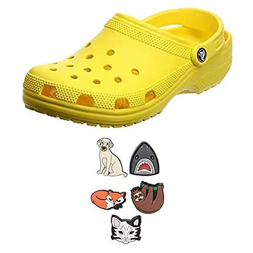 Crocs classic clog unisex, adulto sabot, zoccoli, giallo (lemon_7c1), 38/39 eu + decorazione scarpe 5 pezzi, personalizza con jibbitz unisex, animal lover, one-size
