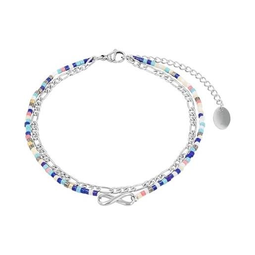 s.Oliver cavigliera in acciaio inox da donna, con vetro, 22+5 cm, argento, infinity, fornita in confezione regalo per gioielli, 2034576