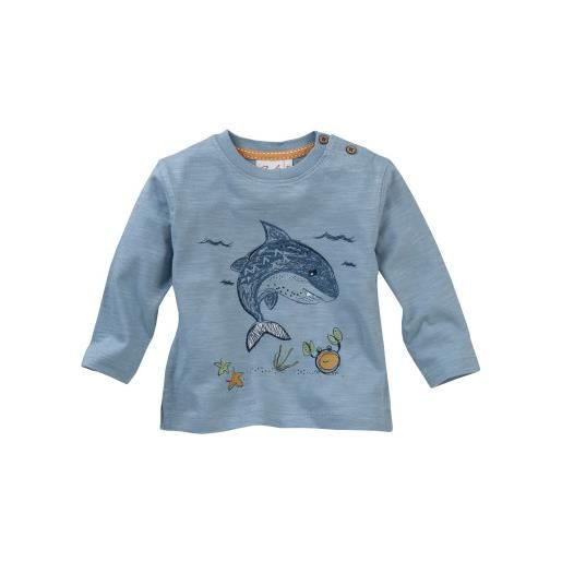 People Wear Organic maglietta lunga baby in cotone bio shark - col. Azzurro-grigio