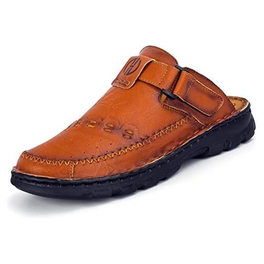 BUGUKI zoccoli uomo pelle sabot sandali punta chiusa estivi pantofole da uomo marrone rosso 42