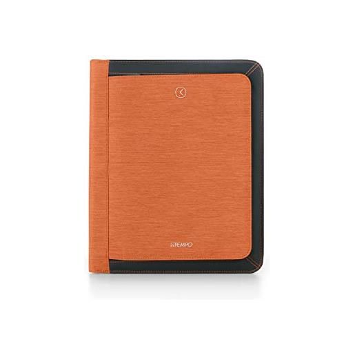 IN TEMPO portablocco tekniko notepad con tasche porta documenti e porta oggetti e asole elastiche porta tablet, blocco notes a4, presa usb, dimensioni 27 x 33 x 4 cm, colore arancione