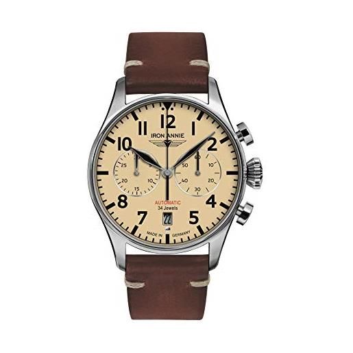 Iron Annie orologio da uomo con cinturino in pelle serie pozzetto automatico cronografo vetro zaffiro 5122-5, 5122-5 - crema/marrone, cinghia