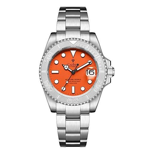CADISEN orologio automatico da uomo con riserva di carica vetro zaffiro impermeabile orologio da polso orologi uomo, colore: arancione. 