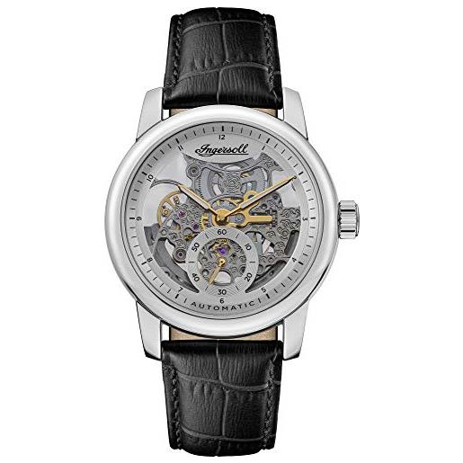 Ingersoll the baldwin mens 51mm automatic watch in silver with analogue display, and black leather strap i11002. 