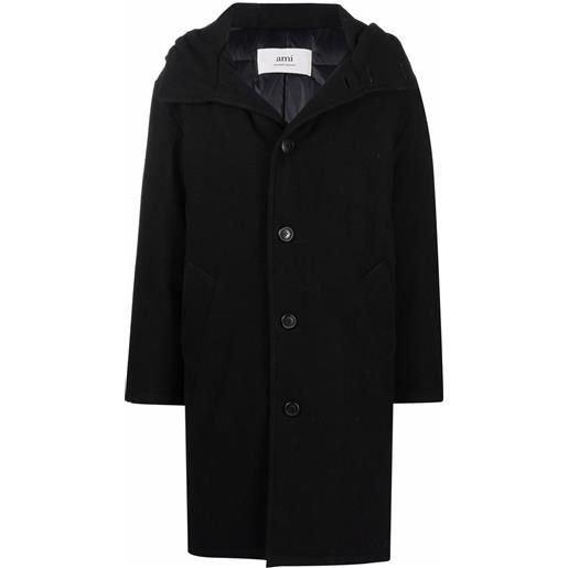 AMI Paris cappotto monopetto con cappuccio - nero