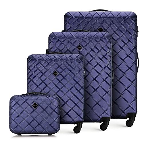 WITTCHEN valigia da viaggio bagaglio a mano valigia da cabina valigia rigida in abs con 4 ruote girevoli serratura a combinazione maniglia telescopica classic line set di 4 valigie blu