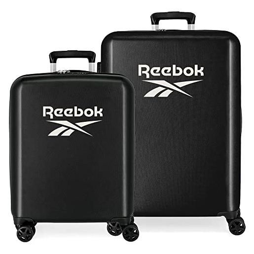 Reebok roxbury set valigia nero 55/70 cm abs rigido chiusura tsa integrata 119.4l 6 kg 4 doppie ruote bagaglio a mano