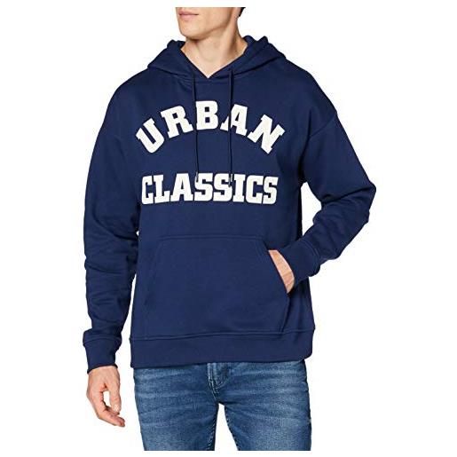 Urban Classics felpa con cappuccio con stampa college, blu scuro, xl uomo