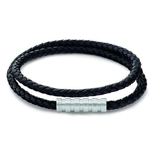 Calvin Klein braccialetto in pelle da uomo collezione wrapped & braided nero - 35000093